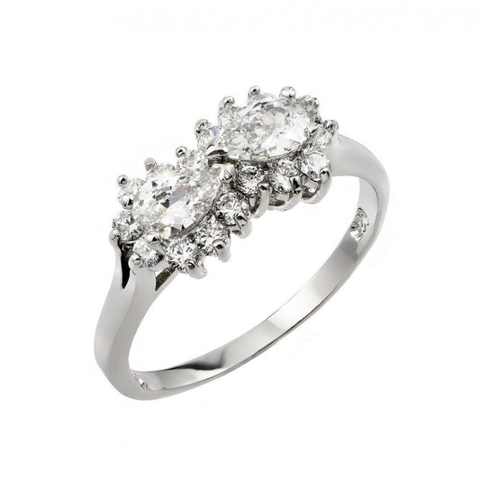 Sterling Silver .925 Rhodium Plated Double Cluster Clear CZ Ring Sizes 5-9