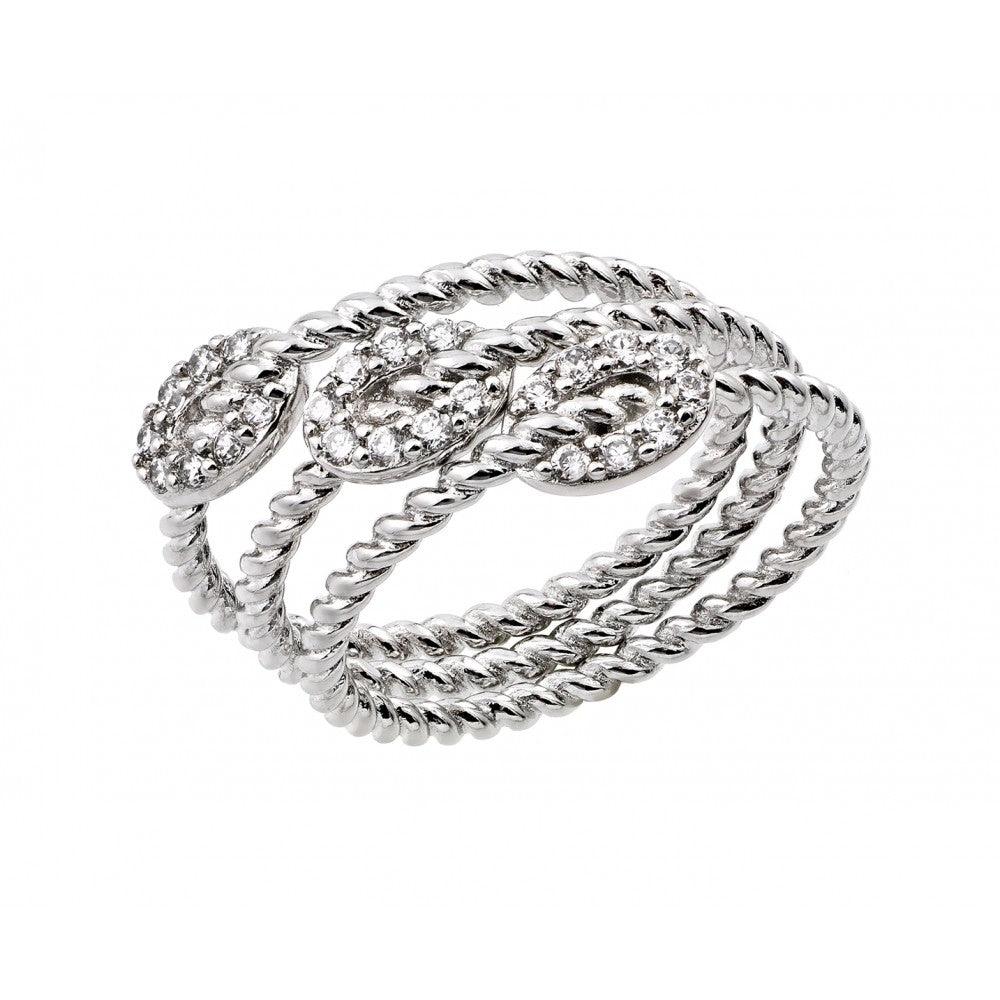 Rhodium Plated Sterling Silver 925 Rope Knot Oval Ring Clear CZ Band Sizes 5-9