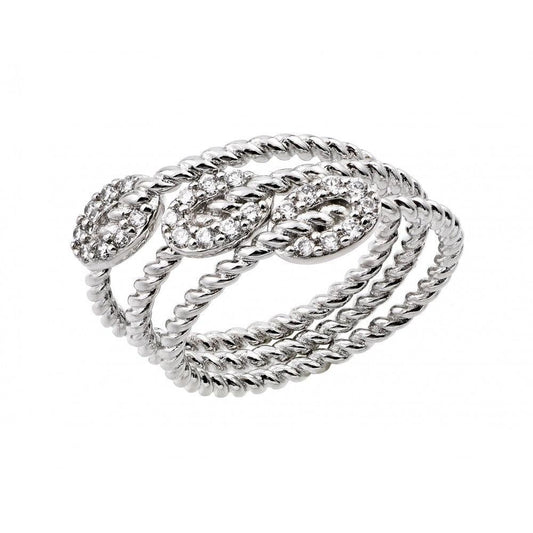 Rhodium Plated Sterling Silver 925 Rope Knot Oval Ring Clear CZ Band Sizes 5-9
