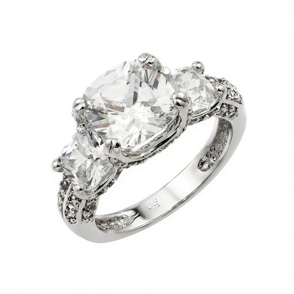 Rhodium Plated Sterling Silver 925 Past Present Future Square CZ Ring Sizes 5-9