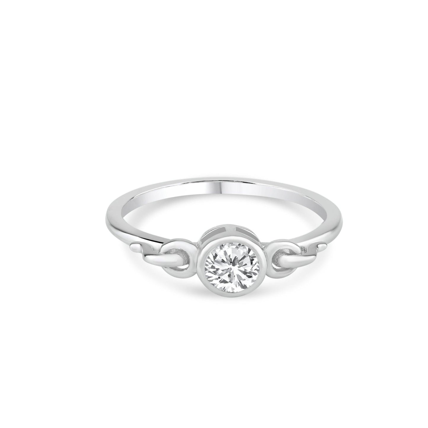 Sterling Silver .925 Rhodium Plated Bezel Set Clear CZ Ring New Sizes 5-9