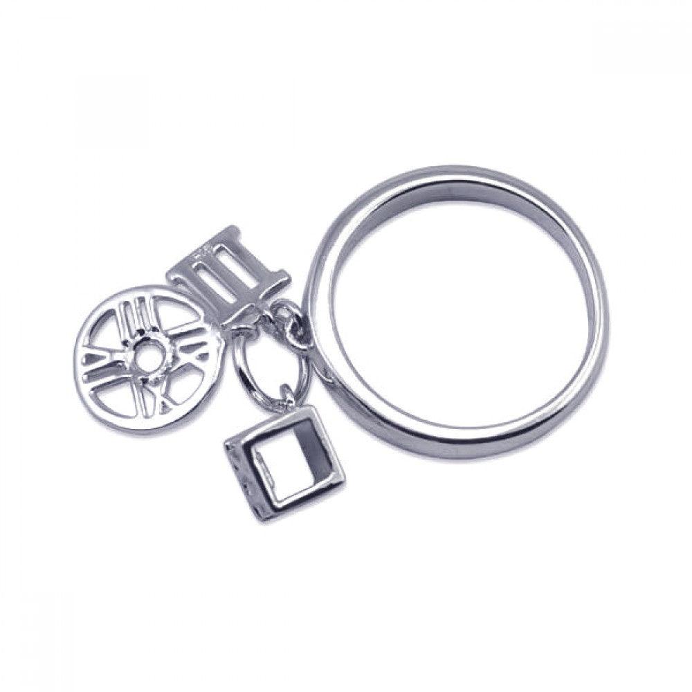 Rhodium Plated Sterling Silver 925 Roman Numeral Charm Ring Band Sizes 5-9