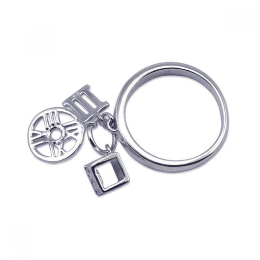 Rhodium Plated Sterling Silver 925 Roman Numeral Charm Ring Band Sizes 5-9