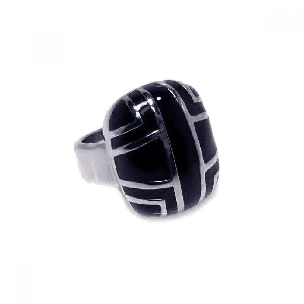 Sterling Silver .925 Rhodium Plated Black Enamel Patterned Ring New Sizes 5-9