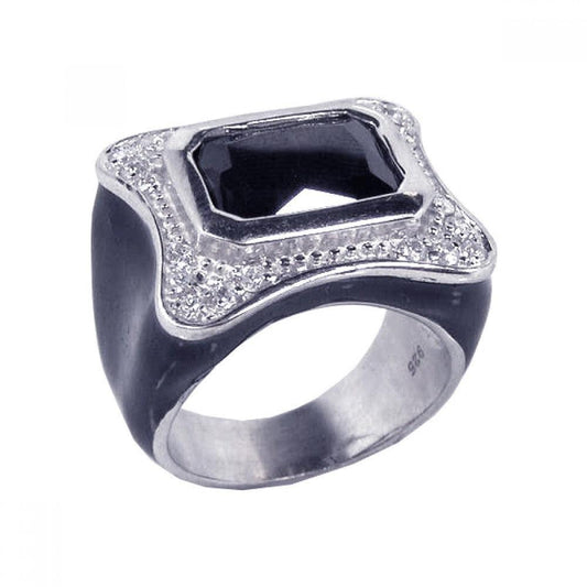Sterling Silver 925 Rhodium Plated Black Enamel Black & Clear CZ New Sizes 5-9