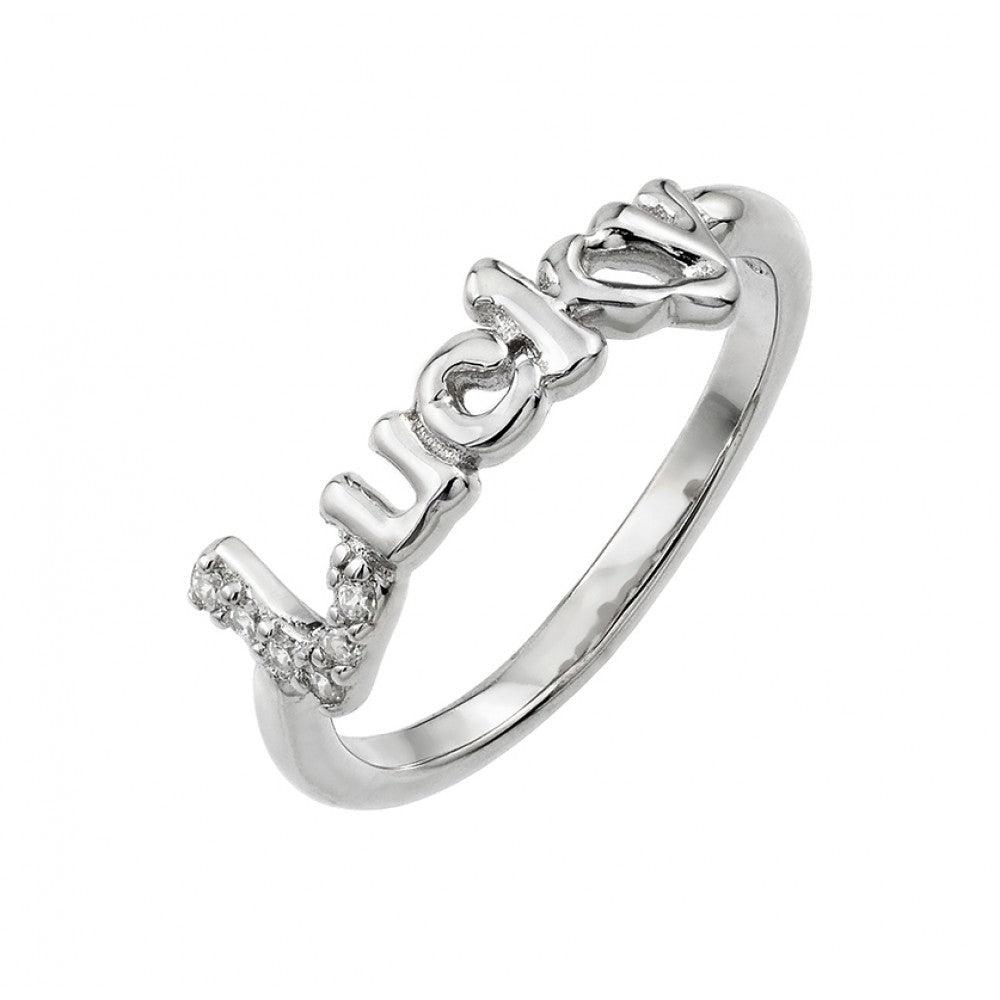 Sterling Silver 925 Rhodium Plated Lucky Clear CZ High Polished Ring Sizes 5-9