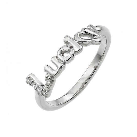Sterling Silver 925 Rhodium Plated Lucky Clear CZ High Polished Ring Sizes 5-9