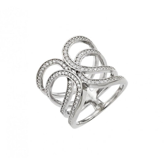 Rhodium Plated Sterling Silver 925 Double Interlace Ring Clear CZ Band Sizes 5-9