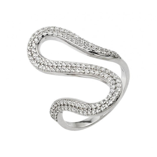 Rhodium Plated Sterling Silver 925 Wavy Clear CZ Ring Cocktail Band Sizes 5-9