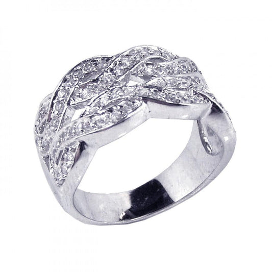 Rhodium Plated Sterling Silver 925 Clear CZ Intertwined Ring Band Sizes 5-10