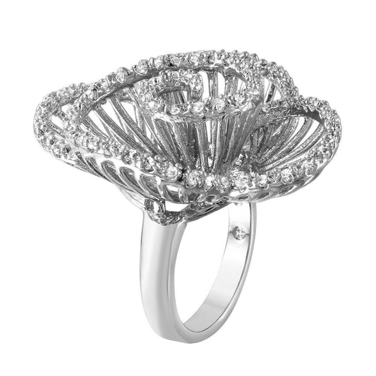Sterling Silver 925 Rhodium Plated Clear CZ Twirly Flower Fashion Ring Sizes 5-5