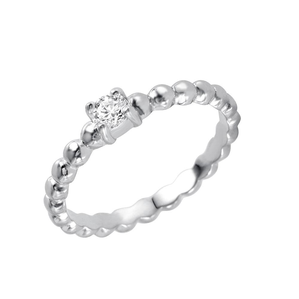 Rhodium Plated Sterling Silver 925 Clear CZ Bead Ring Polished Band Sizes 5-9