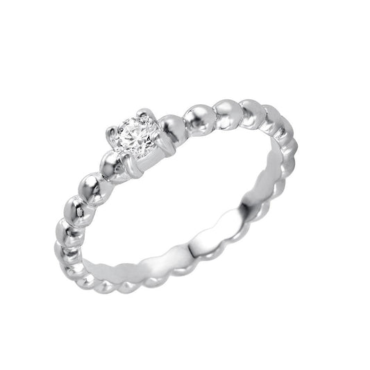 Rhodium Plated Sterling Silver 925 Clear CZ Bead Ring Polished Band Sizes 5-9