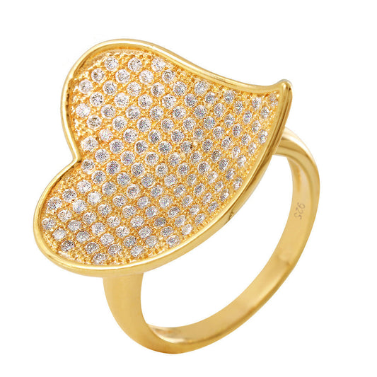 Rose Gold Plated Sterling Silver 925 Clear Micro Pave CZ Heart Ring Sizes 5-9
