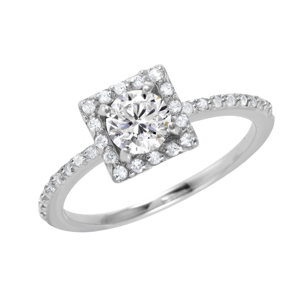 Rhodium Plated Polished Sterling Silver 925 Round Clear CZ Ring Band Sizes 5-9