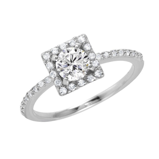 Rhodium Plated Polished Sterling Silver 925 Round Clear CZ Ring Band Sizes 5-9