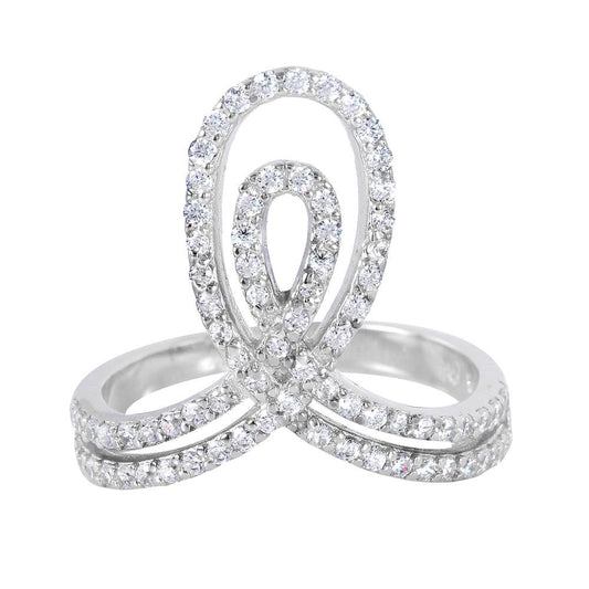 Rhodium Plated Sterling Silver 925 Clear CZ Double Loop Ring Band Sizes 5-9
