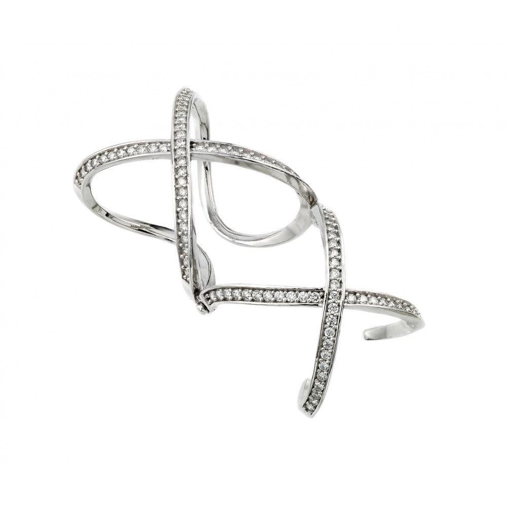 Rhodium Plated Sterling Silver 925 Knuckle Extension CZ X X Ring Band Sizes 6-8