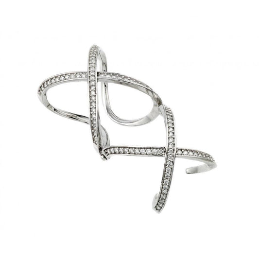 Rhodium Plated Sterling Silver 925 Knuckle Extension CZ X X Ring Band Sizes 6-8