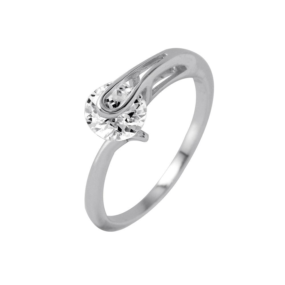 Sterling Silver 925 Rhodium Plated Plain Clear CZ Loop Ring Sizes 5-9