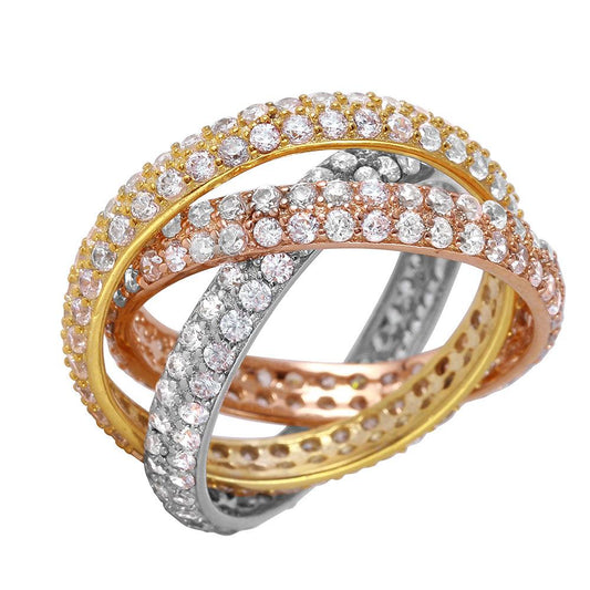 Gold Plated Sterling Silver 925 Multicolor Stackable Ring Band Sizes 5-9