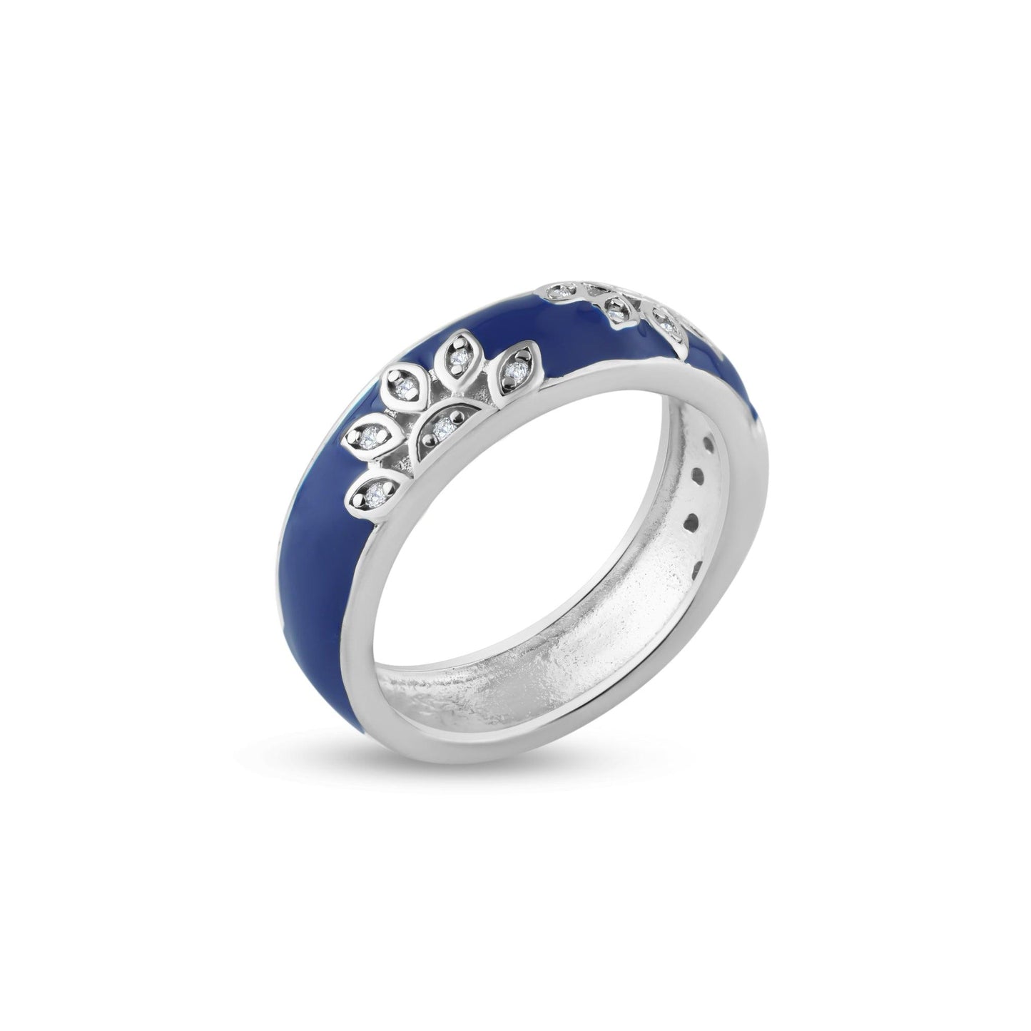 Rhodium Plated Sterling Silver 925 Flower Band Ring Clear CZ Band Sizes 5-10