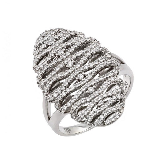 Sterling Silver 925 Rhodium Plated Micro Pave Clear CZ Cocktail Ring Sizes 5-9