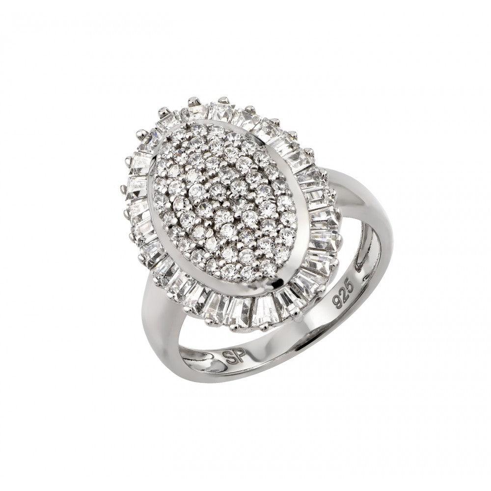 Sterling Silver 925 Rhodium Plated Micro Pave Clear CZ Cocktail Ring Sizes 5-9