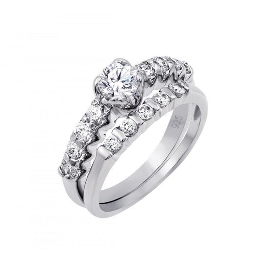 Sterling Silver 925 Rhodium Plated Clear CZ Bridal Engagement Ring Set Sizes 5-9