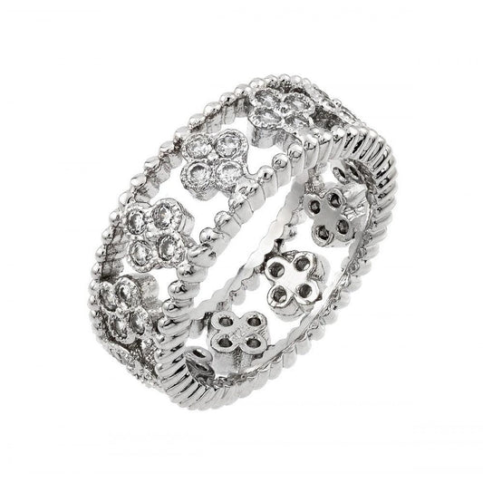 Sterling Silver 925 Rhodium Plated Eternity Rope Clear CZ Cluster Ring Sizes 5-9