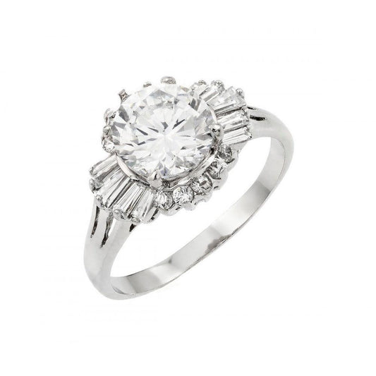 Sterling Silver 925 Rhodium Plated CZ Baguette Engagement Ring Sizes 5-9