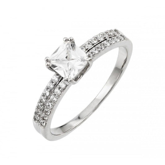 Rhodium Plated Sterling Silver 925 Clear Princess Cut CZ Ring Band Sizes 5-9