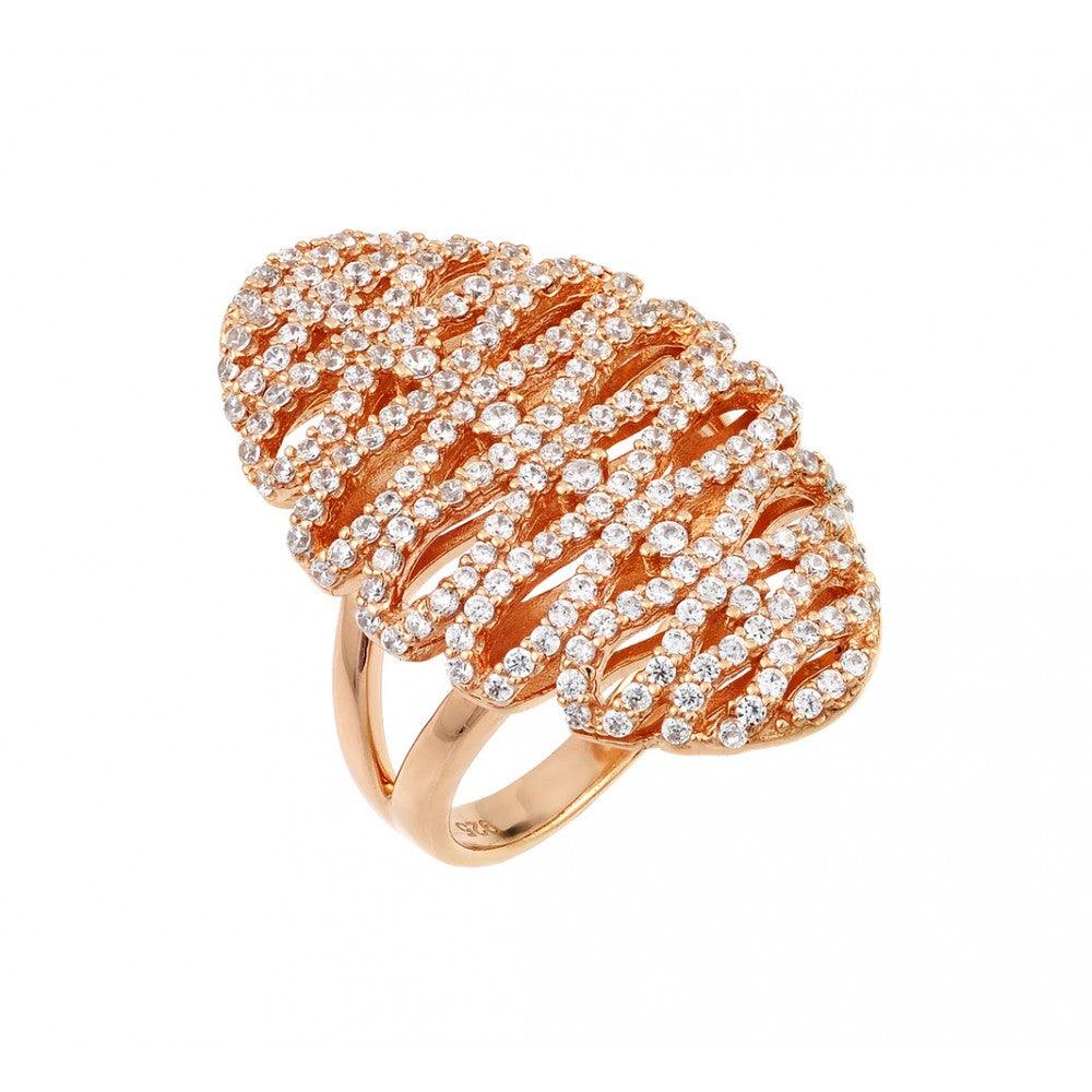 Polished Rose Gold Plated Sterling Silver 925 Zig Zag CZ Ring Band Sizes 5-9
