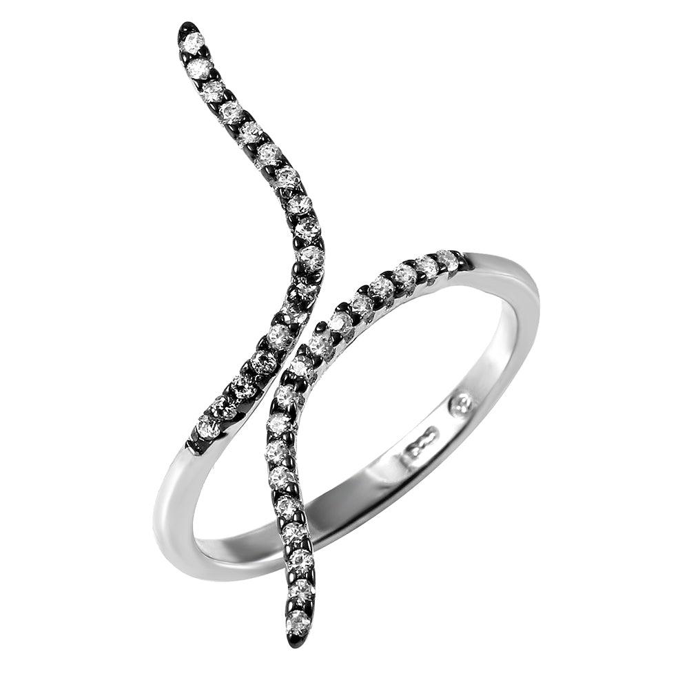Black Rhodium Plated Sterling Silver 925 Adjustable Abstract Ring Sizes 5-9