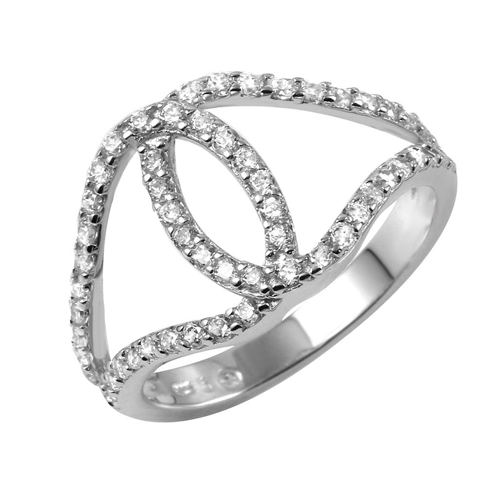 Rhodium Plated Sterling Silver 925 Clear CZ Interlocking Ring Band Sizes 5-9