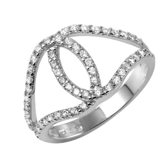Rhodium Plated Sterling Silver 925 Clear CZ Interlocking Ring Band Sizes 5-9