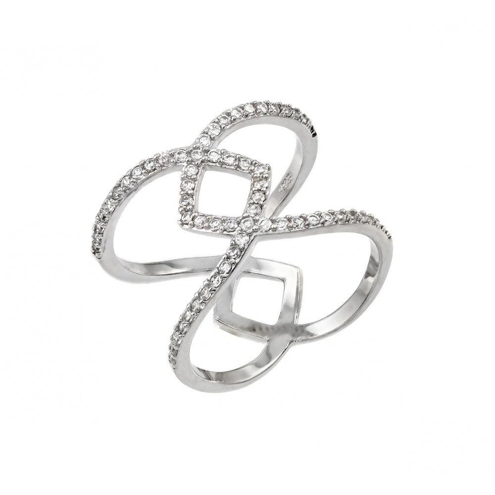 Sterling Silver 925 Rhodium Plated Entwined Cross Clear CZ Ring Sizes 5-9