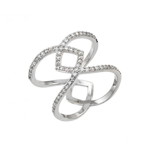 Sterling Silver 925 Rhodium Plated Entwined Cross Clear CZ Ring Sizes 5-9