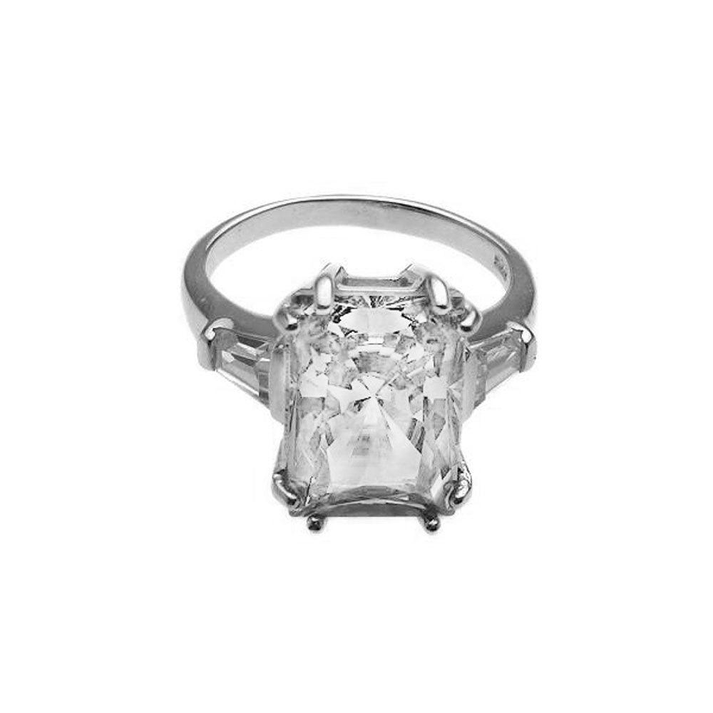 Rhodium Plated Sterling Silver 925 Rectangular Clear CZ Ring Band Sizes 5-10