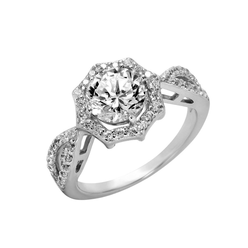 Rhodium Plated Sterling Silver 925 Octagon Shaped Ring CZ Accents Caps Sizes 5-9