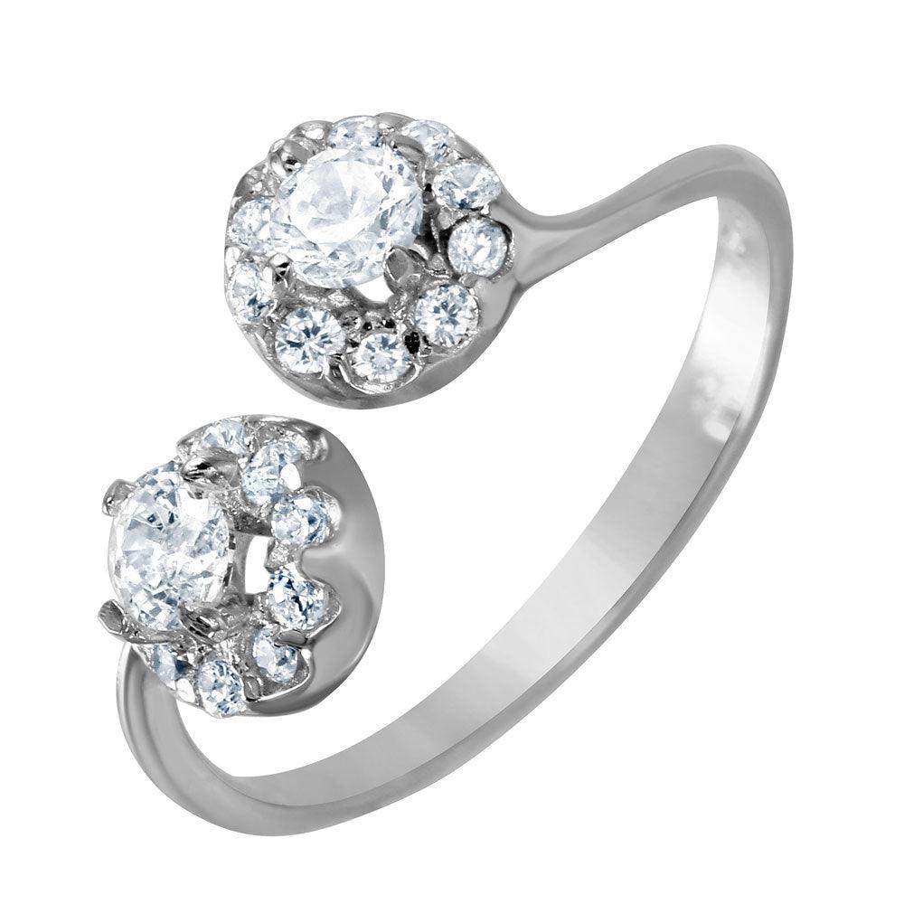 Rhodium Plated Sterling Silver 925 Clear CZ Open Adjustable Ring Band Sizes 5-9