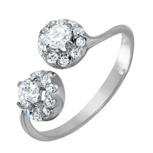 Rhodium Plated Sterling Silver 925 Clear CZ Open Adjustable Ring Band Sizes 5-9