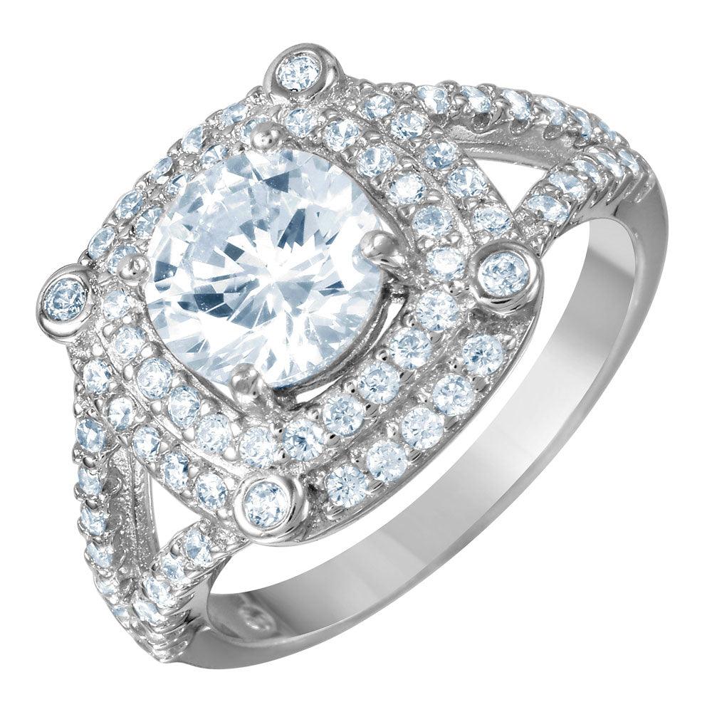 Rhodium Plated Sterling Silver 925 Square Cocktail Clear CZ Ring Band Sizes 5-9