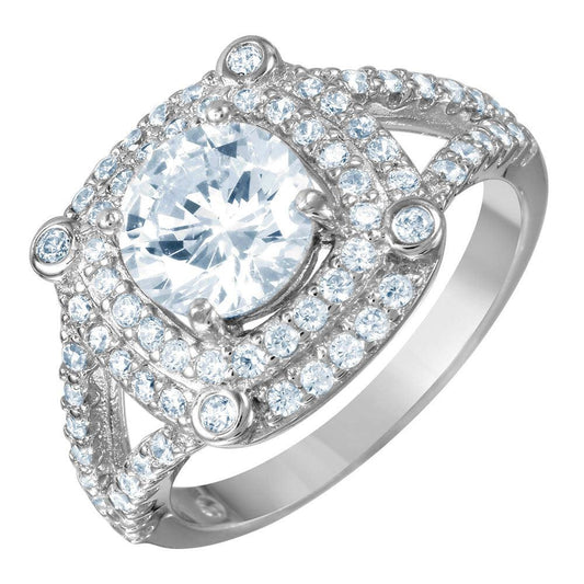 Rhodium Plated Sterling Silver 925 Square Cocktail Clear CZ Ring Band Sizes 5-9