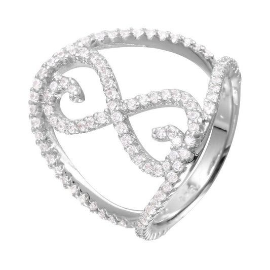 Rhodium Plated Sterling Silver 925 Split Shank CZ Infinity Symbol Ring Sizes 5-9