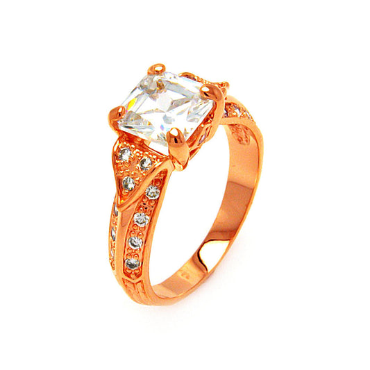 Rose Gold Plated Sterling Silver 925 Clear Princess Cut CZ Ring Band Sizes 5-9