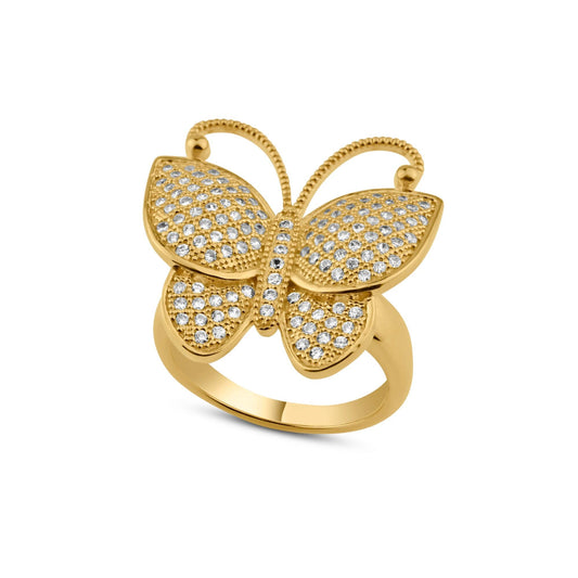 Rose Gold Plated Sterling Silver 925 Clear Pave CZ Butterfly Ring Band Sizes 5-9