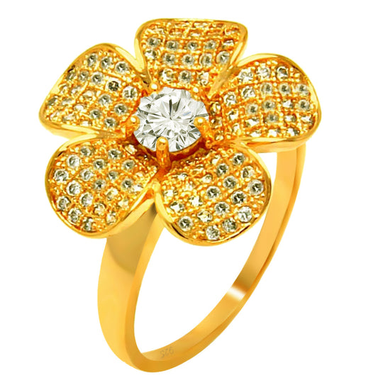 Rose Gold Plated Sterling Silver 925 Clear Micro Pave CZ Flower Ring Sizes 5-9