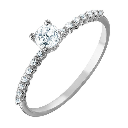 Rhodium Plated Sterling Silver 925 Thin Round Clear CZ Ring Band Sizes 5-9