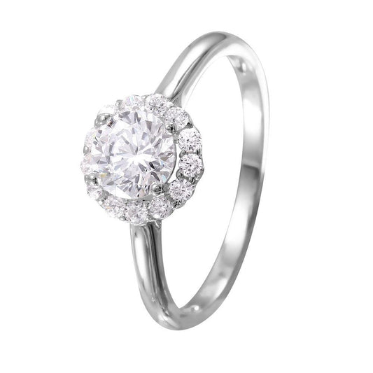 Rhodium Plated Sterling Silver 925 Round Clear CZ Cluster Ring Band Sizes 5-9